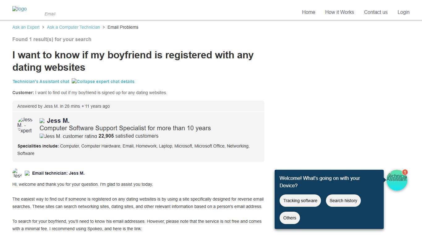 I want to know if my boyfriend is registered with any dating websites